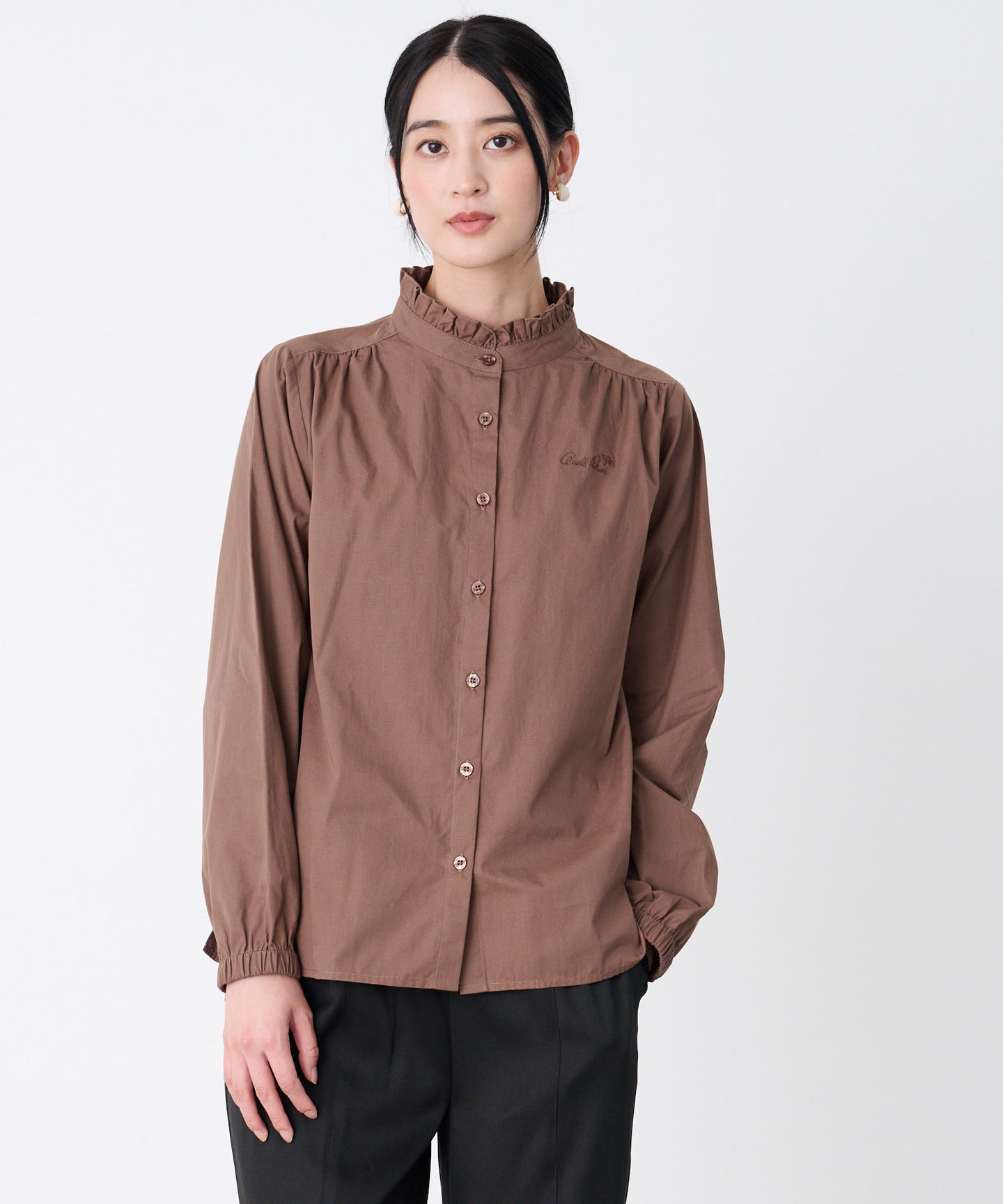 Arnold Palmer プチフリル バンドカラー シャツブラウス